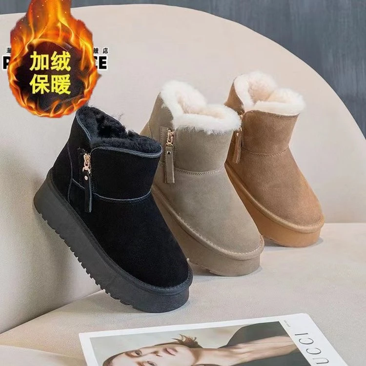 网红爆款特价雪地靴冬季爆款加绒厚底保暖时尚百搭皮毛一体短筒女