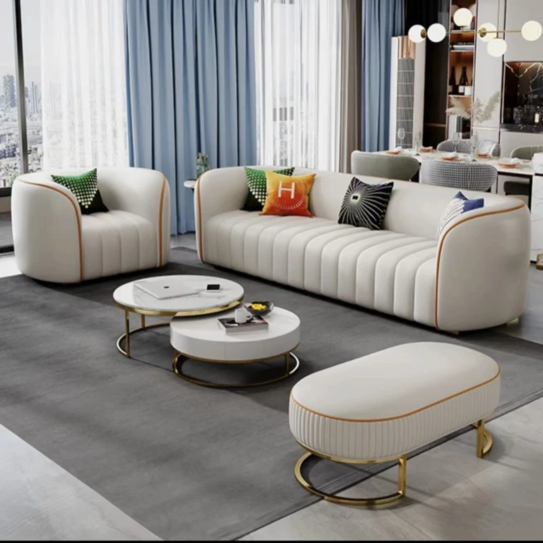 美式轻奢客厅简约北欧意式皮沙发后现代