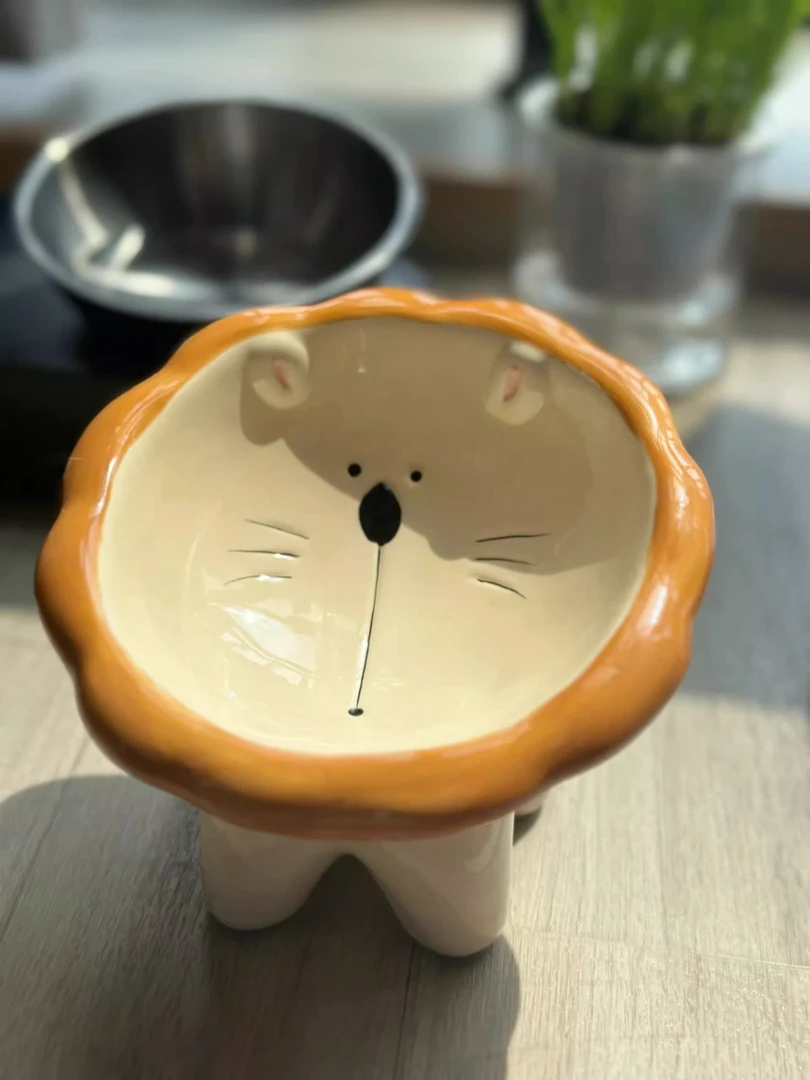 宠物猫猫碗陶瓷猫咪碗猫食盆大口径保护颈椎猫粮碗双碗防打翻饭碗