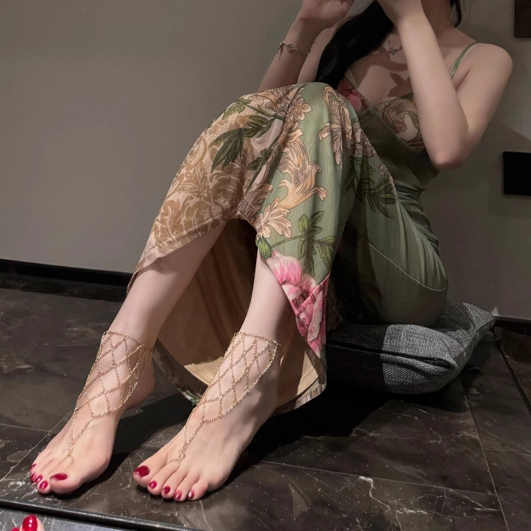 合金脚链 新款脚链女多层流苏脚环复古腿链饰品性感异域风情金色