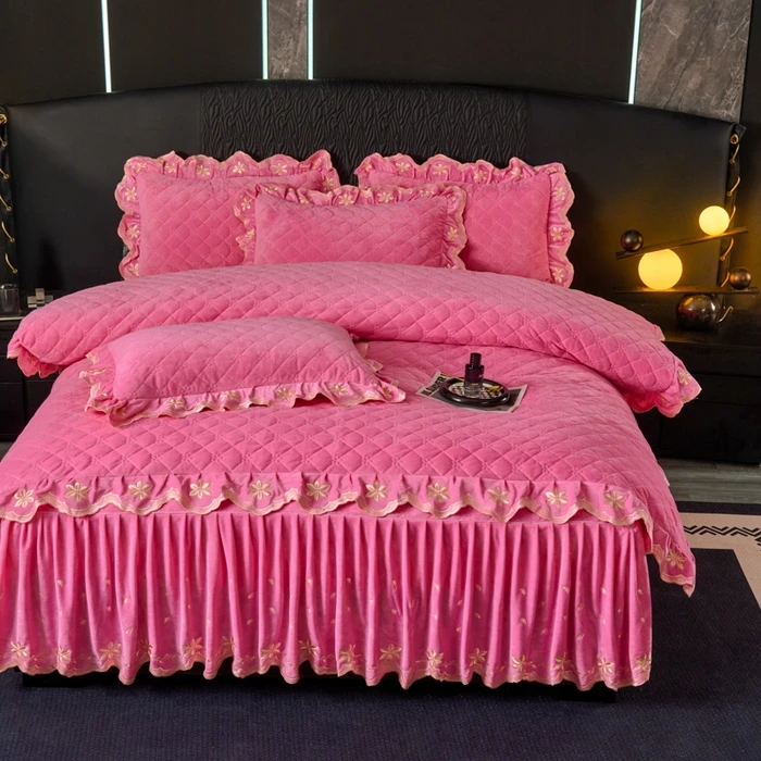 新款全加厚蕾丝刺绣宝宝绒四件套