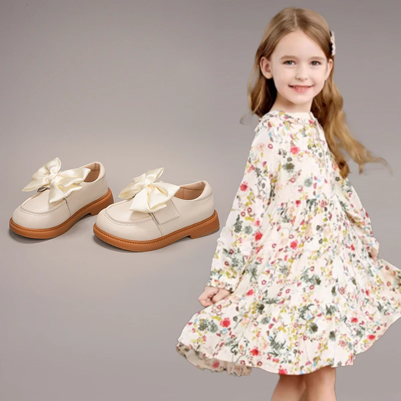 潮蓓娜女童真皮公主鞋2024新款秋冬女童洋气英伦黑色单鞋