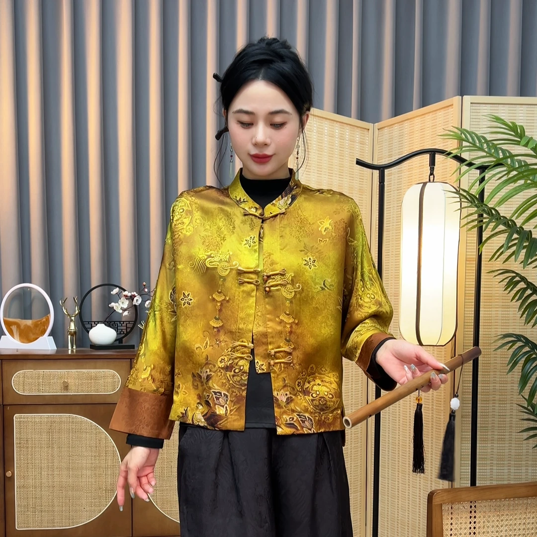 【烟梦】2024秋季新款新中式时尚立领盘扣百搭小衫外套国风复古上衣