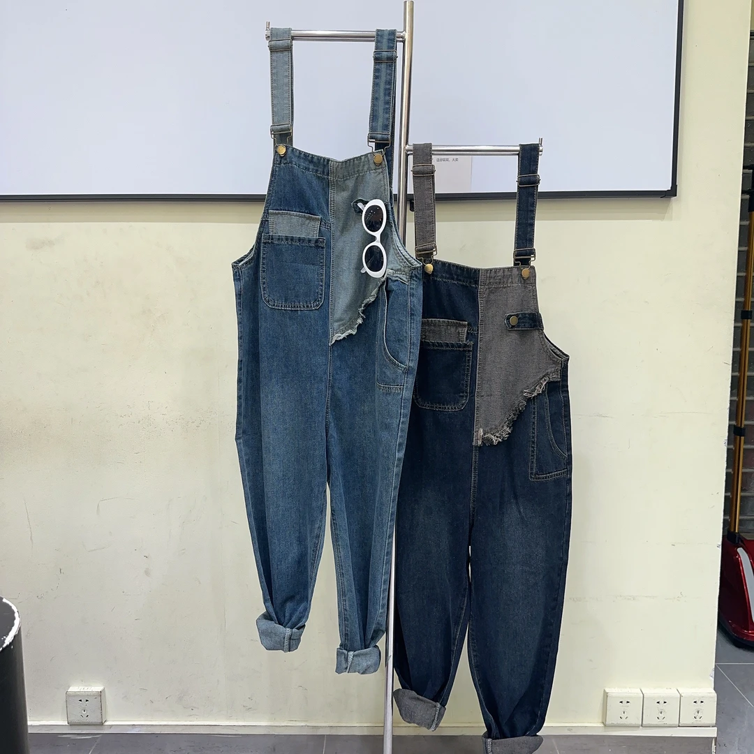 双色拼接遮胯显腰身百搭阳光感背带裤5523秋季韩版洋气洋气春款