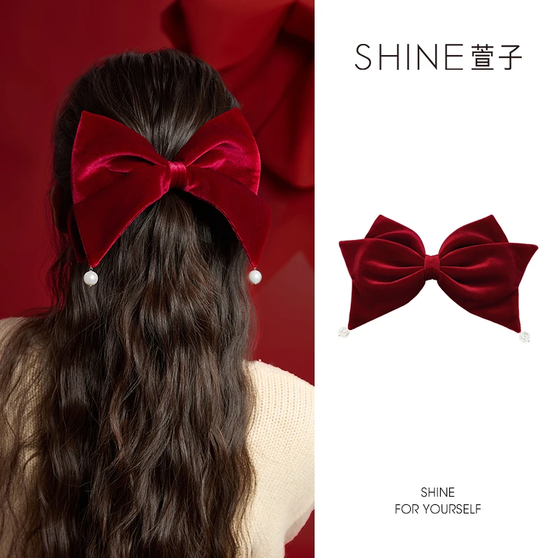 萱子红运瑞年系列SHINE优雅浪漫红色发卡横夹发夹2024