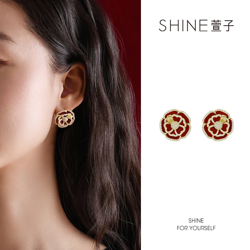 萱子 合金耳饰 SHINE红山茶系列花朵耳钉