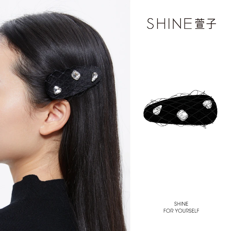 萱子【商场同款】舞会精灵系列优雅丝绒边夹刘海侧边夹黑色可爱百搭