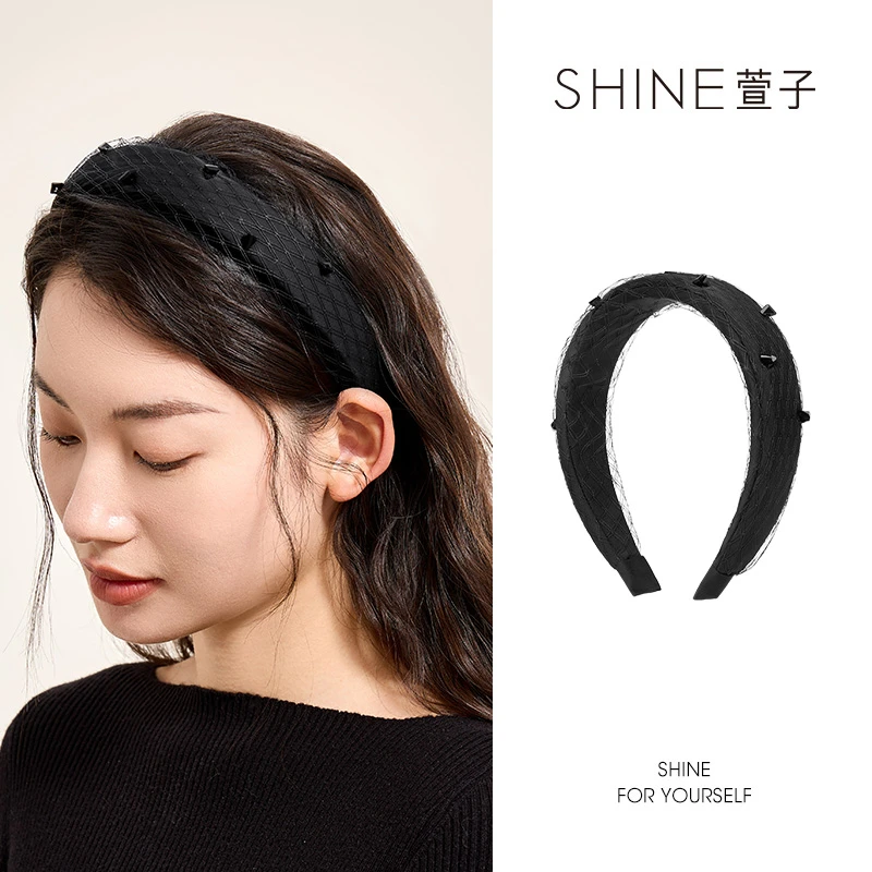 萱子 SHINE 黑色蕾丝发箍宽边法式气质简约经典百搭黑色网纱发卡