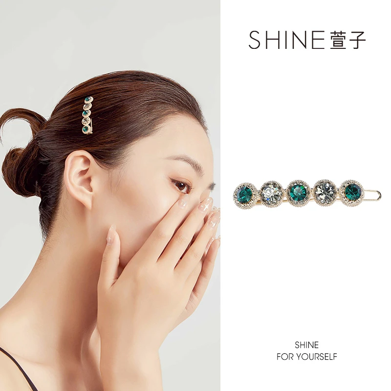 萱子合成晶体边夹 SHINE 简约发夹一字夹顶夹甜美复古侧边发夹