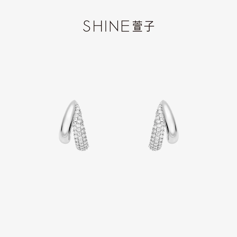 萱子 铜合金合成锆石耳饰 SHINE精致闪耀轻奢冷淡风锆石耳环简约