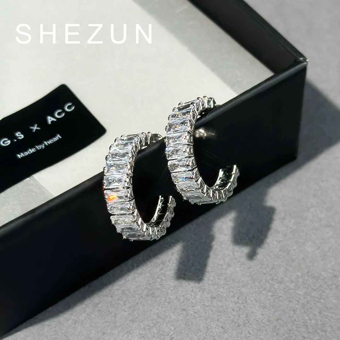 SHEZUN/奢尊 铜合金合成锆石耳饰 C型镶钻耳圈女时尚耳钉SZ113