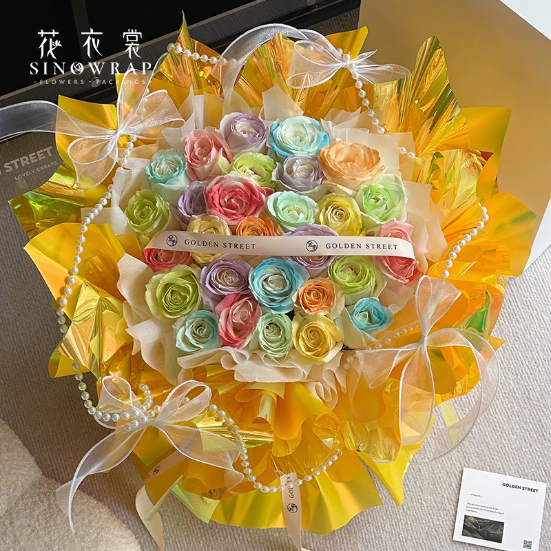 幻彩膜玻璃纸水晶OPP果冻膜鲜花包装纸防水花束包花纸花艺材料