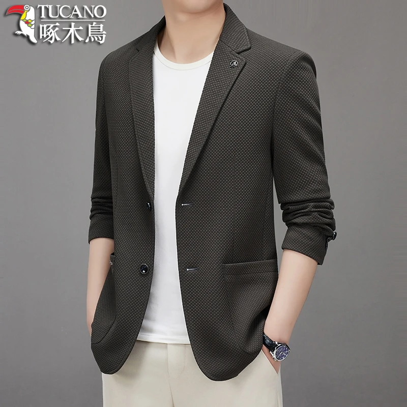 啄木鸟春中青年男士休闲商务西装外套薄款男西服男装春秋季时尚潮