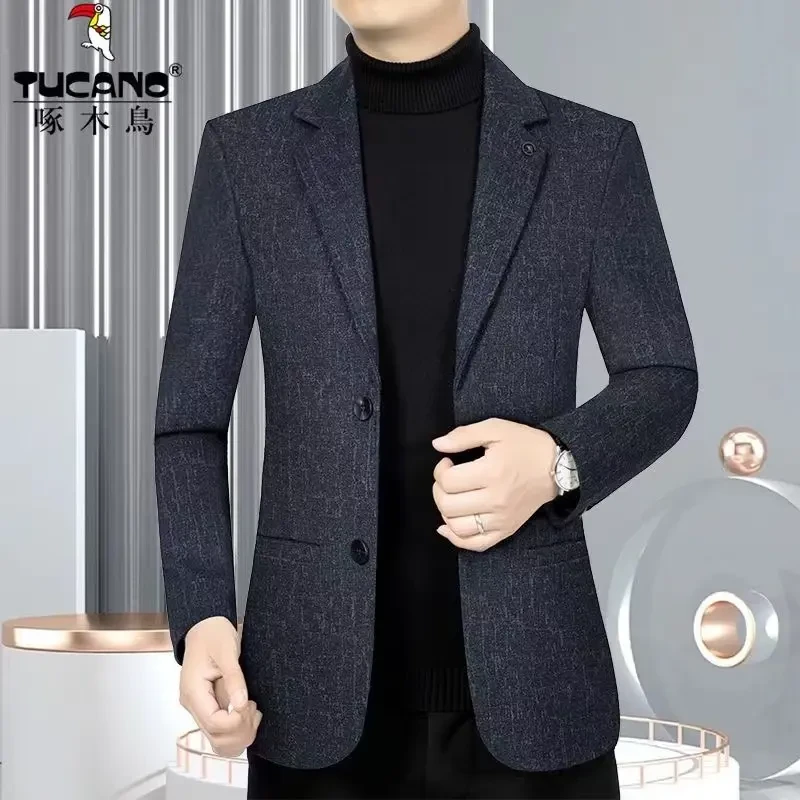 啄木鸟男士新款商务休闲春秋季西服毛呢修身男装西装外套韩版潮流