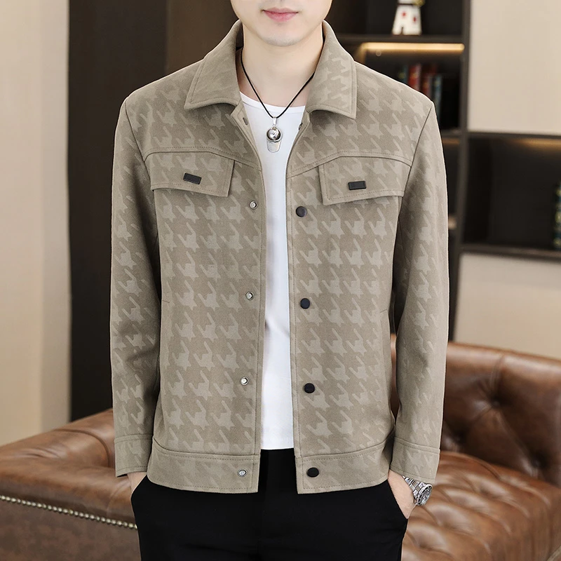 啄木鸟时尚长袖夹克韩版修身外套男帅气翻领男士休闲百搭短款潮流