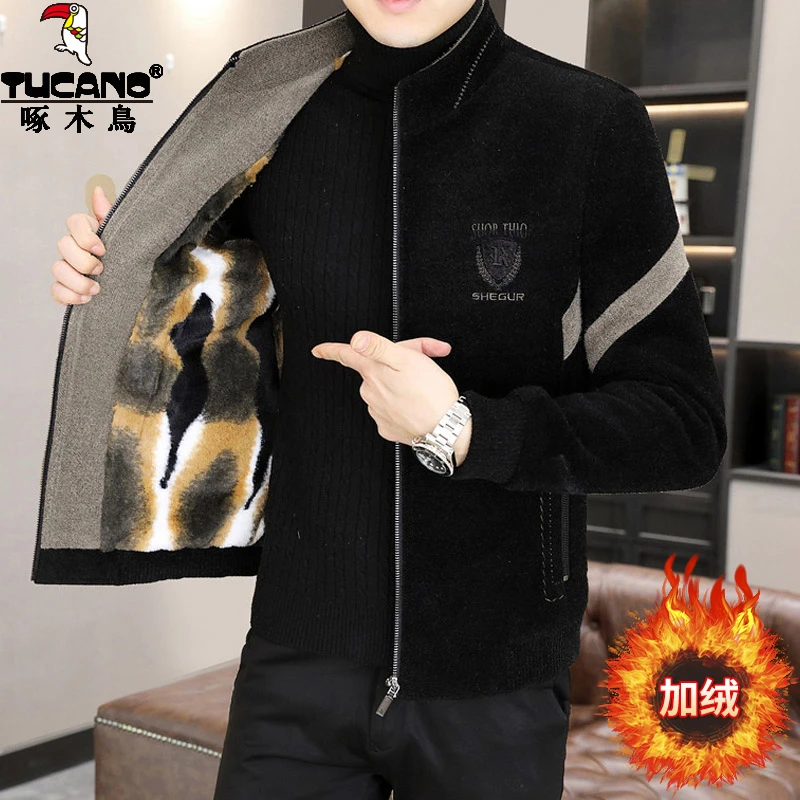 TUCANO/啄木鳥男士休闲外套冬季加绒保暖呢子大衣男修身立领夹克