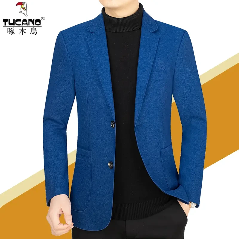 啄木鸟男士西服春季新款西装中青年商务休闲外套男爸爸秋装上衣