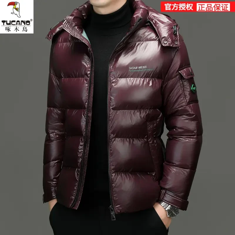 啄木鸟冬季新款男士加厚保暖亮面棉服时尚潮流中青年棉衣短款连帽