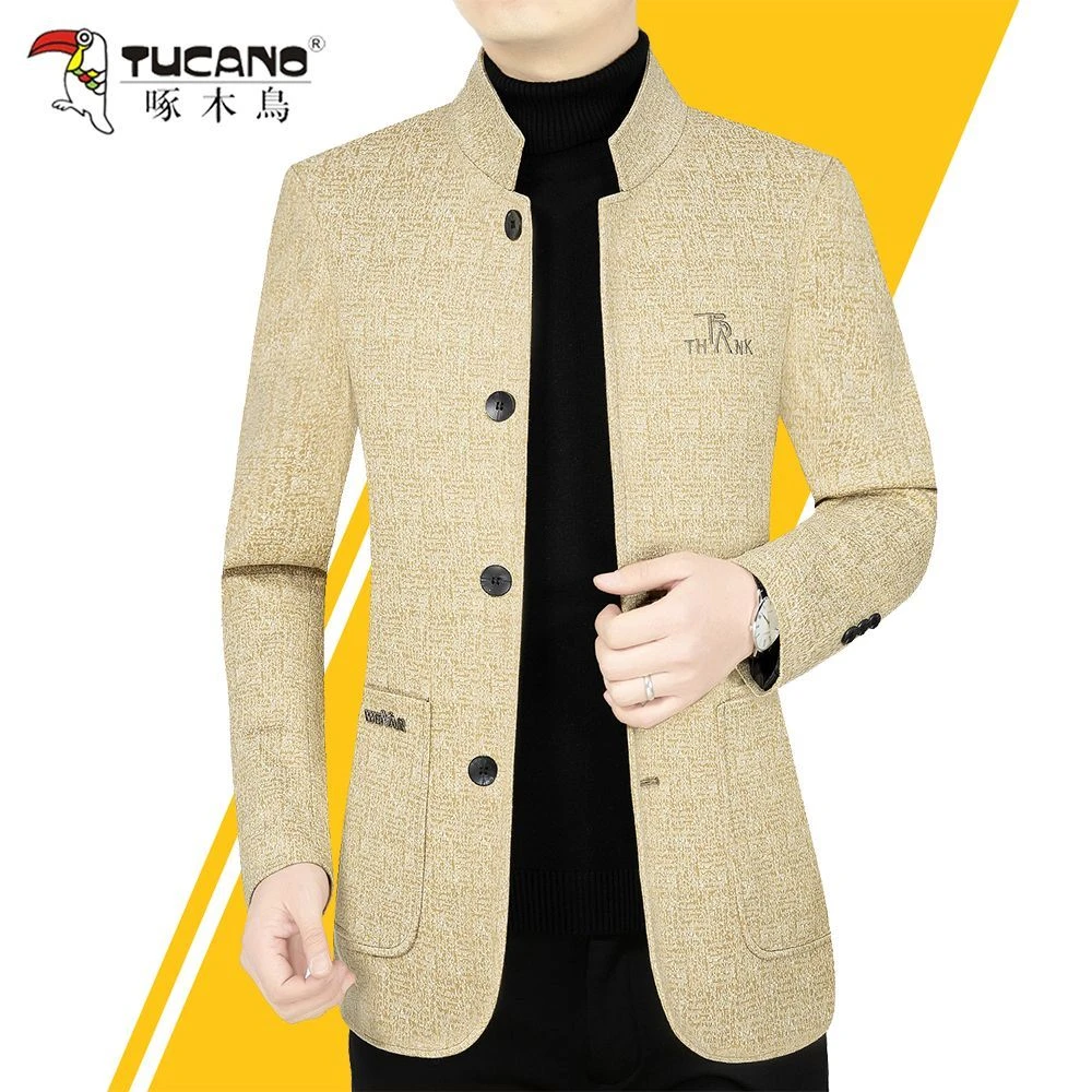 啄木鳥帅气中华立领韩版刺绣外套2024春秋季新款商务休闲夹克男装