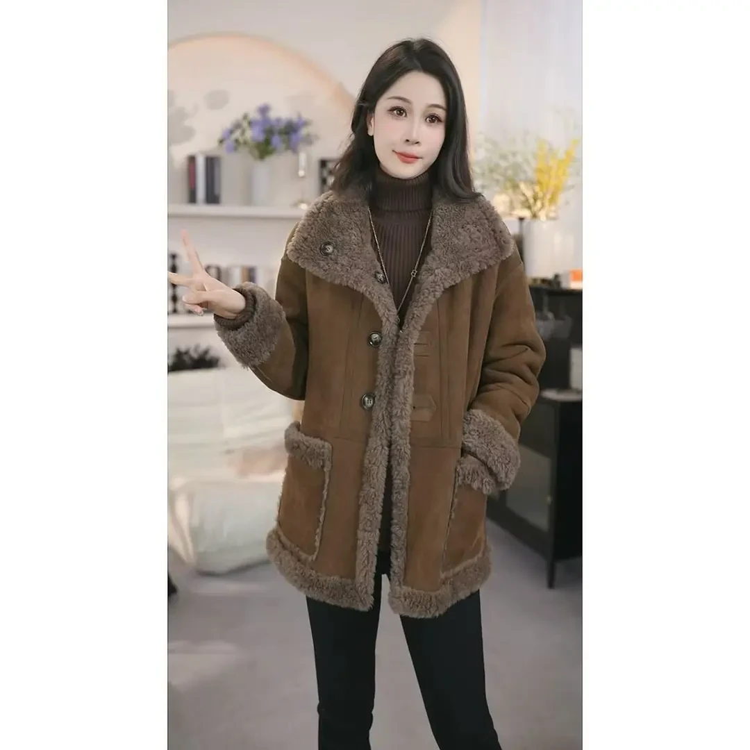 2024双面穿新款羊毛卷外套百 搭显瘦加厚冬季皮毛一体