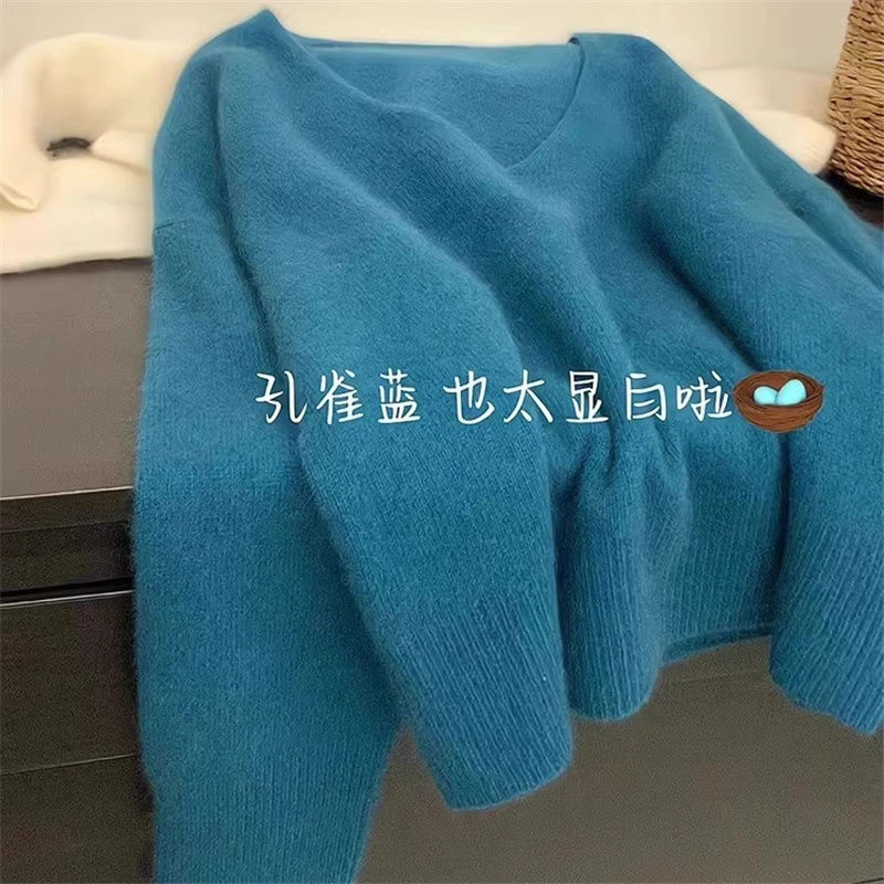 慵懒宽松v领软糯打底衫套头毛衣女气质秋冬季高级感外穿上衣新款