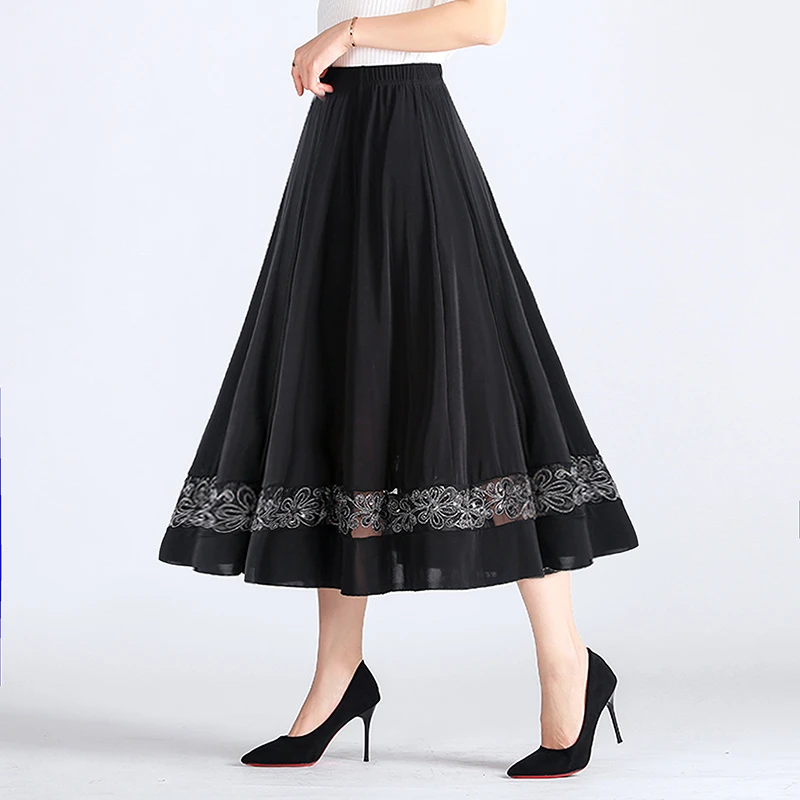 馨暖绒2022夏季中老年女装冰丝半身裙中年妈妈松紧腰大码宽松长裙