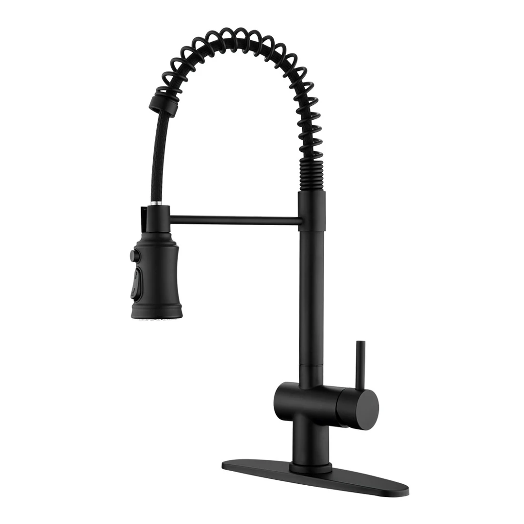 GUSITE/固斯特厨房抽拉弹簧菜盆龙头旋转冷热水烤漆黑色可拆卸