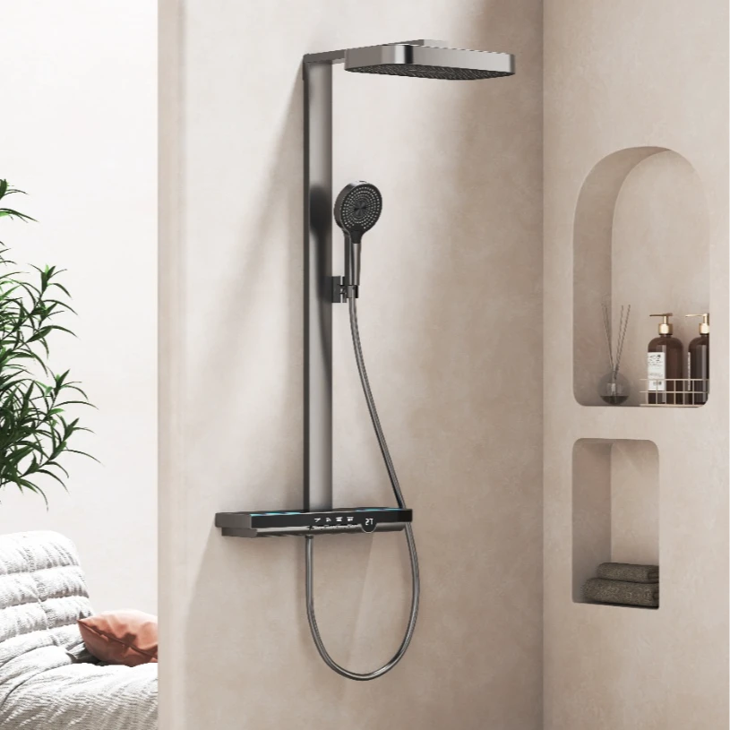 多功能高端智能恒温数显氛围灯钢琴键淋浴套装精铜主体铝合金方杆