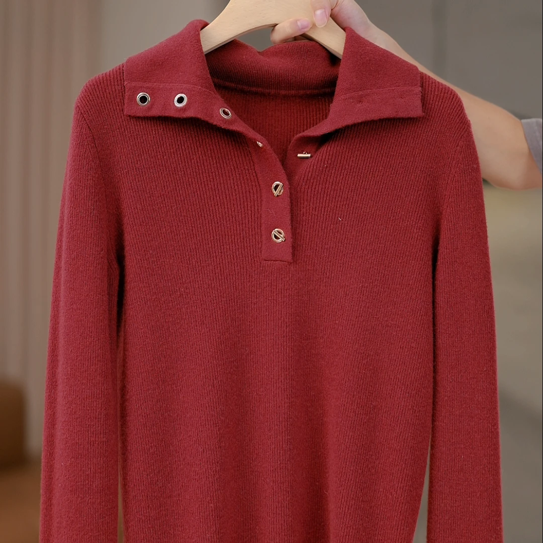 【现货】好气质翻领长袖打底针织上衣-A835-Y8064