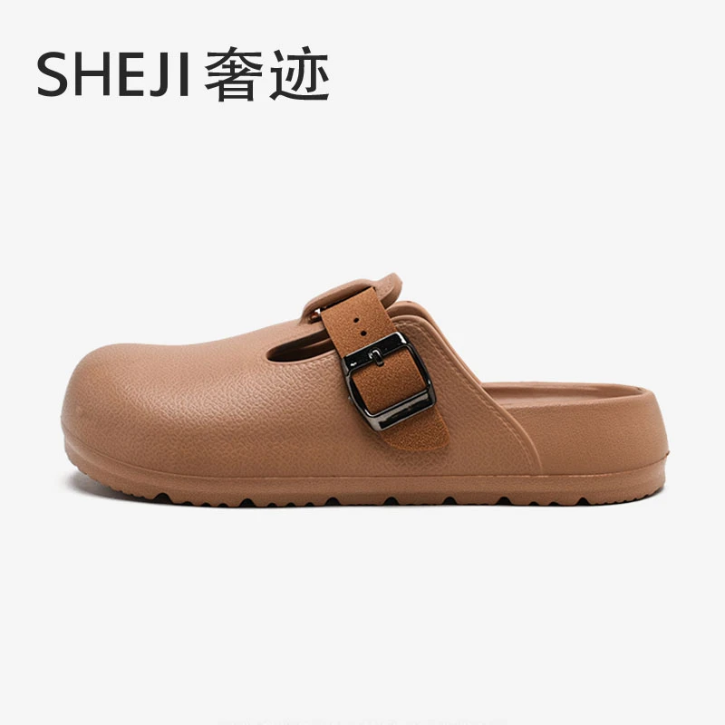 SHEJI/奢迹勃肯鞋半拖女夏季2024新款包头拖鞋厚底防滑外穿凉拖