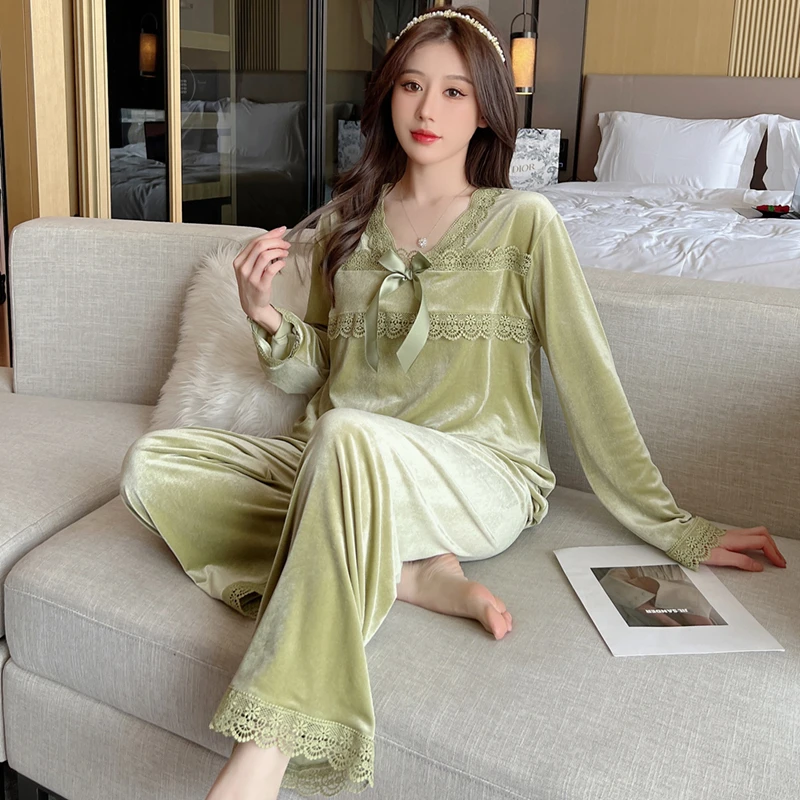 韩版金丝绒睡衣女秋冬新款高级感时尚可外穿长袖套头家居服两件套