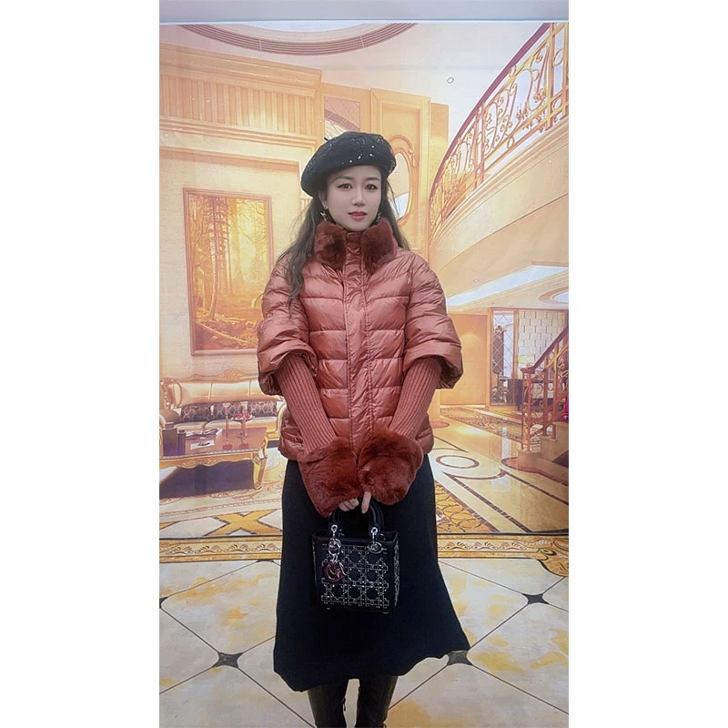 822羽绒服毛领短袖外套防风保暖时尚休闲百搭