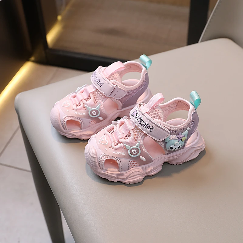 库洛米夏季女童凉鞋实心软底公主鞋女孩子鞋子圆头包头鞋子女宝鞋