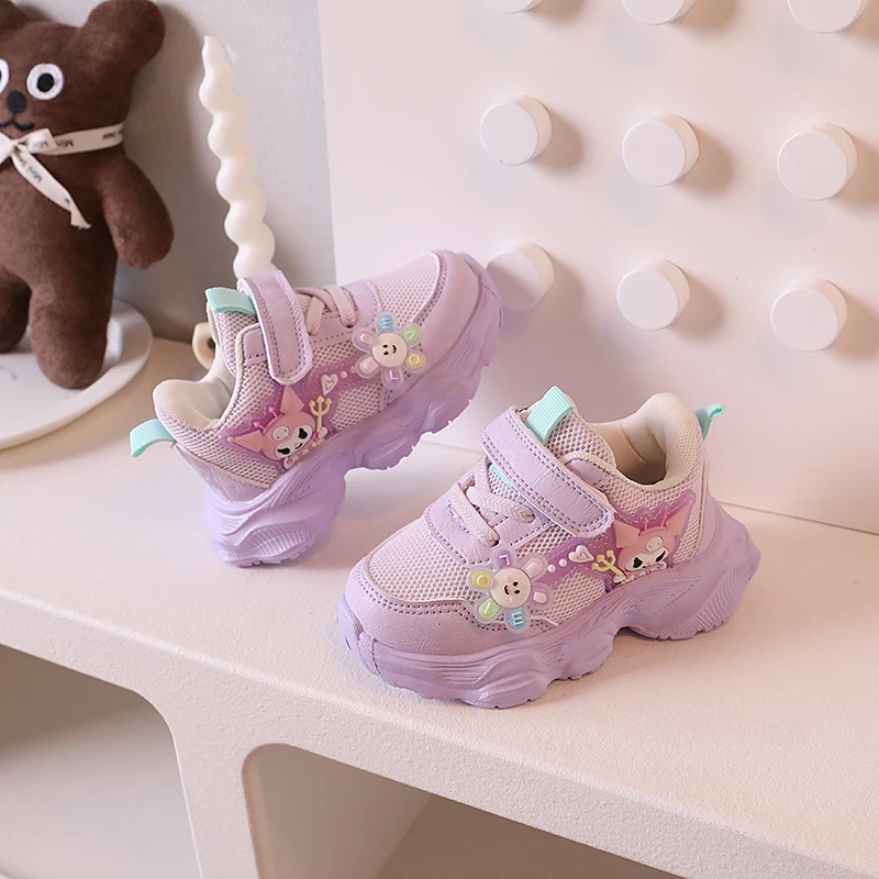库洛米秋季新款女童鞋子儿童软底防滑网鞋透气女宝公主鞋女孩宝宝