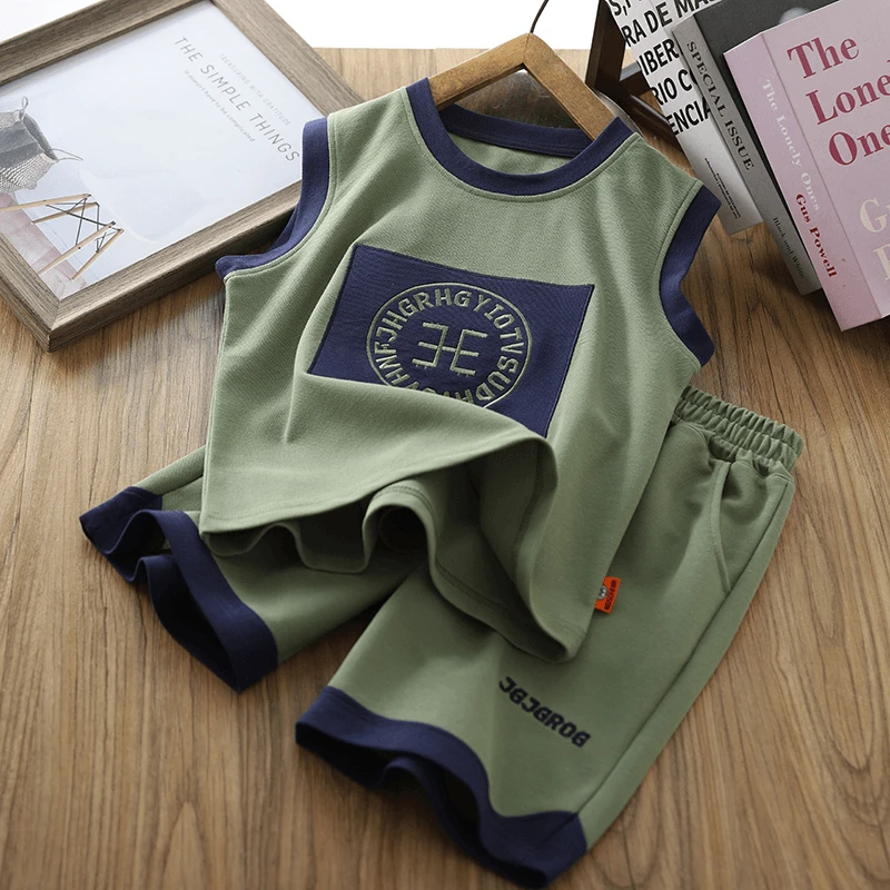 男童夏季套装儿童薄款运动服夏装2024新款男孩无袖背心短裤两件套