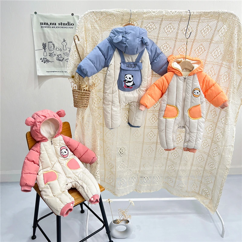 婴儿冬装连体衣秋冬季加厚加绒棉服一岁宝宝爬服新生儿衣服韩版潮