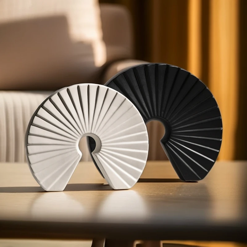 myself现代北欧轻奢意式风扇形贝壳造型陶瓷工艺品摆件家居客厅