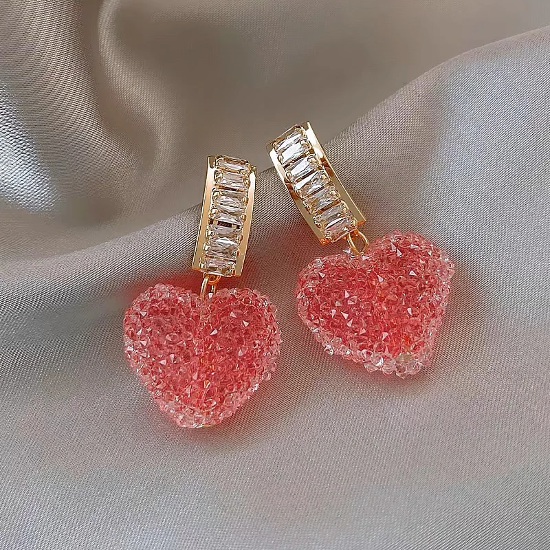 铜合金耳饰 粉色爱心个性时尚高级复古气质甜美耳坠蚊香盘耳夹