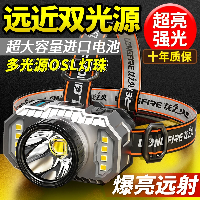 LED超亮头灯可充电强光矿灯头戴式大功率超长锂电待机工作氙气灯