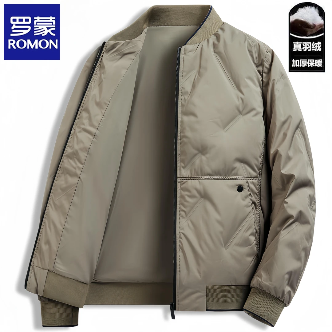 Romon/罗蒙反季清仓羽绒服男外套秋季新款轻薄休闲棒球领商务夹克