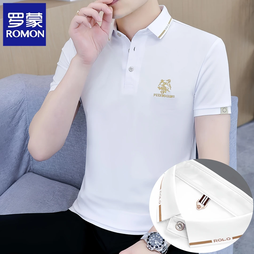 Romon/罗蒙高端新款短袖正品男士t恤翻领夏季薄款polo衫上衣服潮T