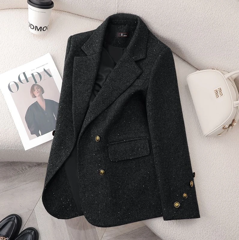 时装版双排扣加厚韩版西装24秋冬英伦气质时尚休闲宽松西服#1692