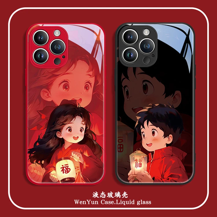 适用于苹果/华为/小米/OPPO/VIVO国风创意卡通少女情侣新年手机壳