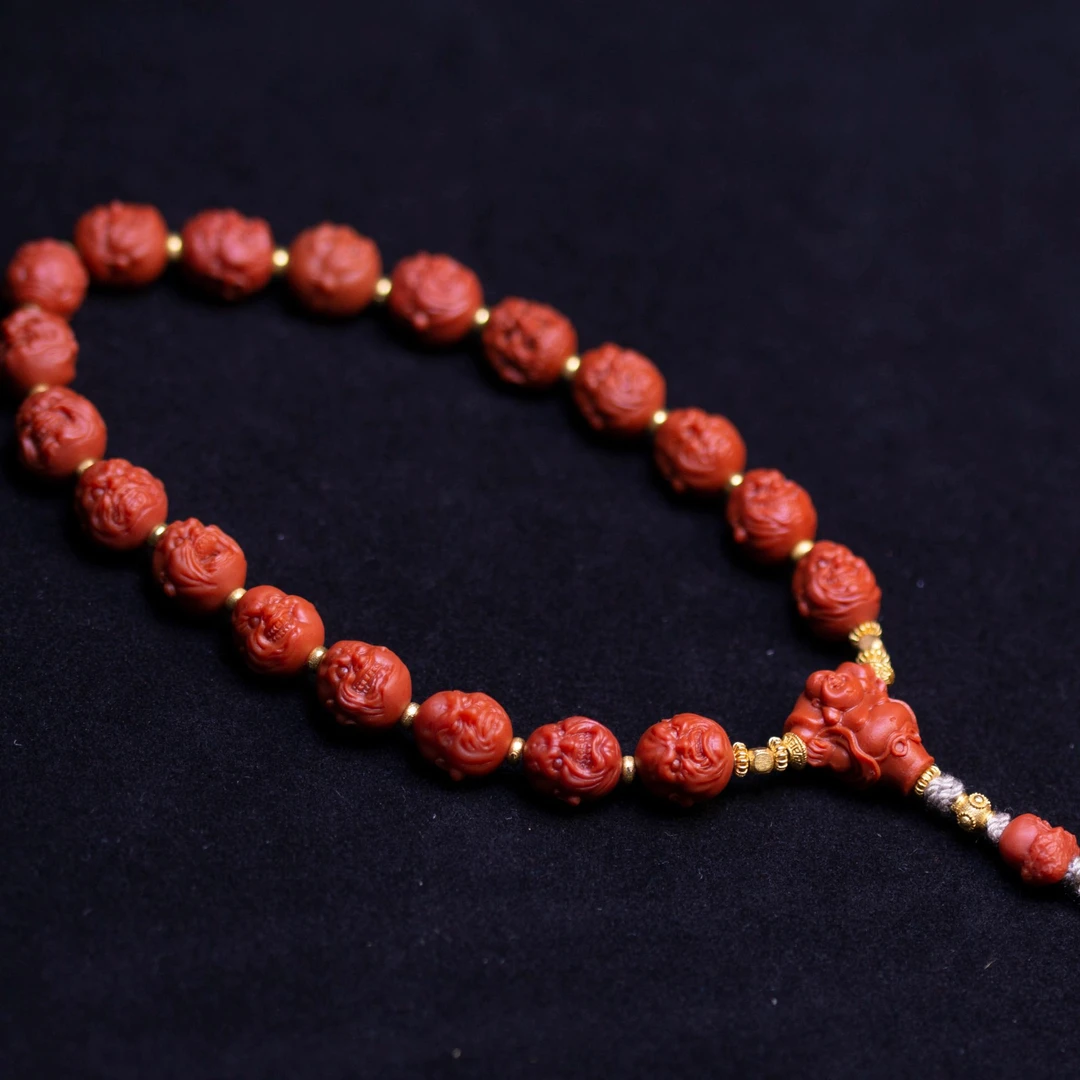 瓦西南红精工十八罗汉手持手串手工手工时尚藏式柿子红