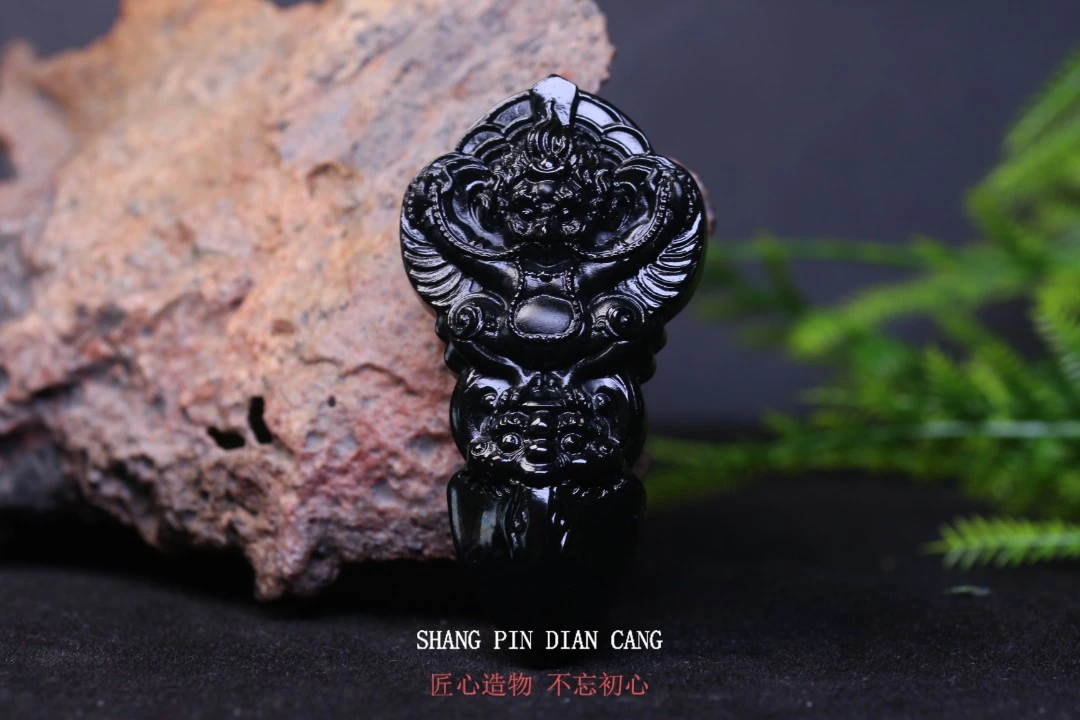 和田玉黑青大鹏鸟吊坠双面个性雕刻藏式挂牌复古镶嵌情侣男士