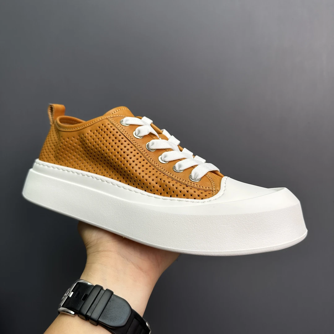 2025夏季复古男鞋真皮百搭男士休闲板鞋透气系带时尚男牛皮潮鞋