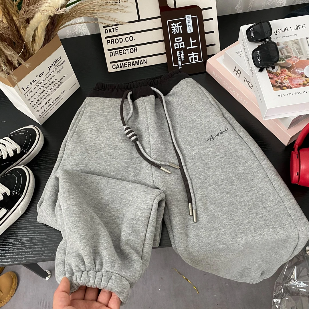 2024男童卫裤拼色加绒裤子冬款儿童长裤卫裤休闲束脚运动裤