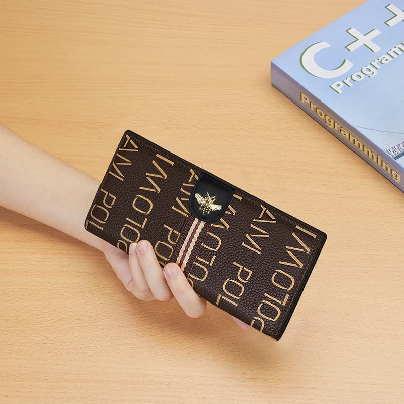 英皇保罗女士长款压花字母时尚气质韩版优雅格调便携百搭牛皮钱包