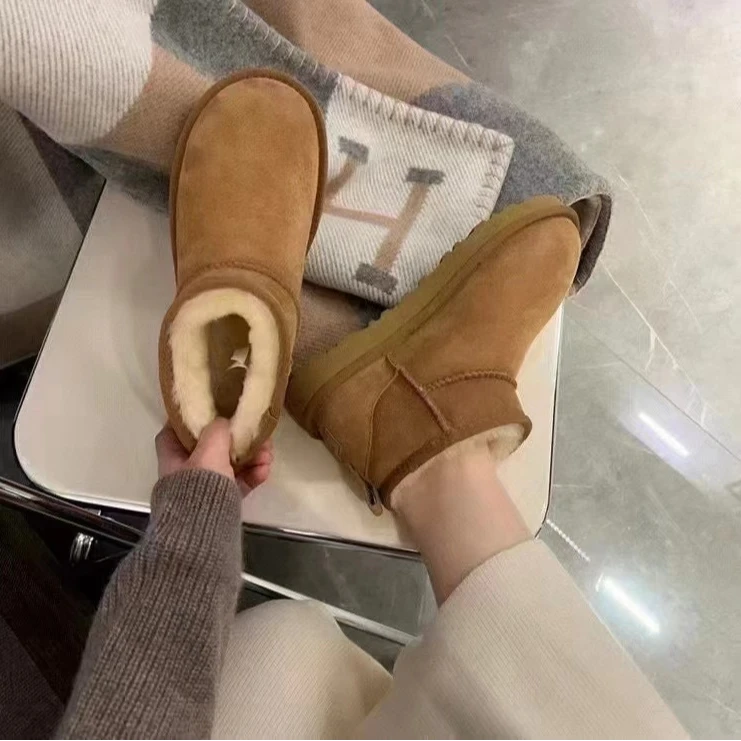 周冬雨同款雪地靴女皮毛一体2024冬季新款加厚加绒保暖棉鞋