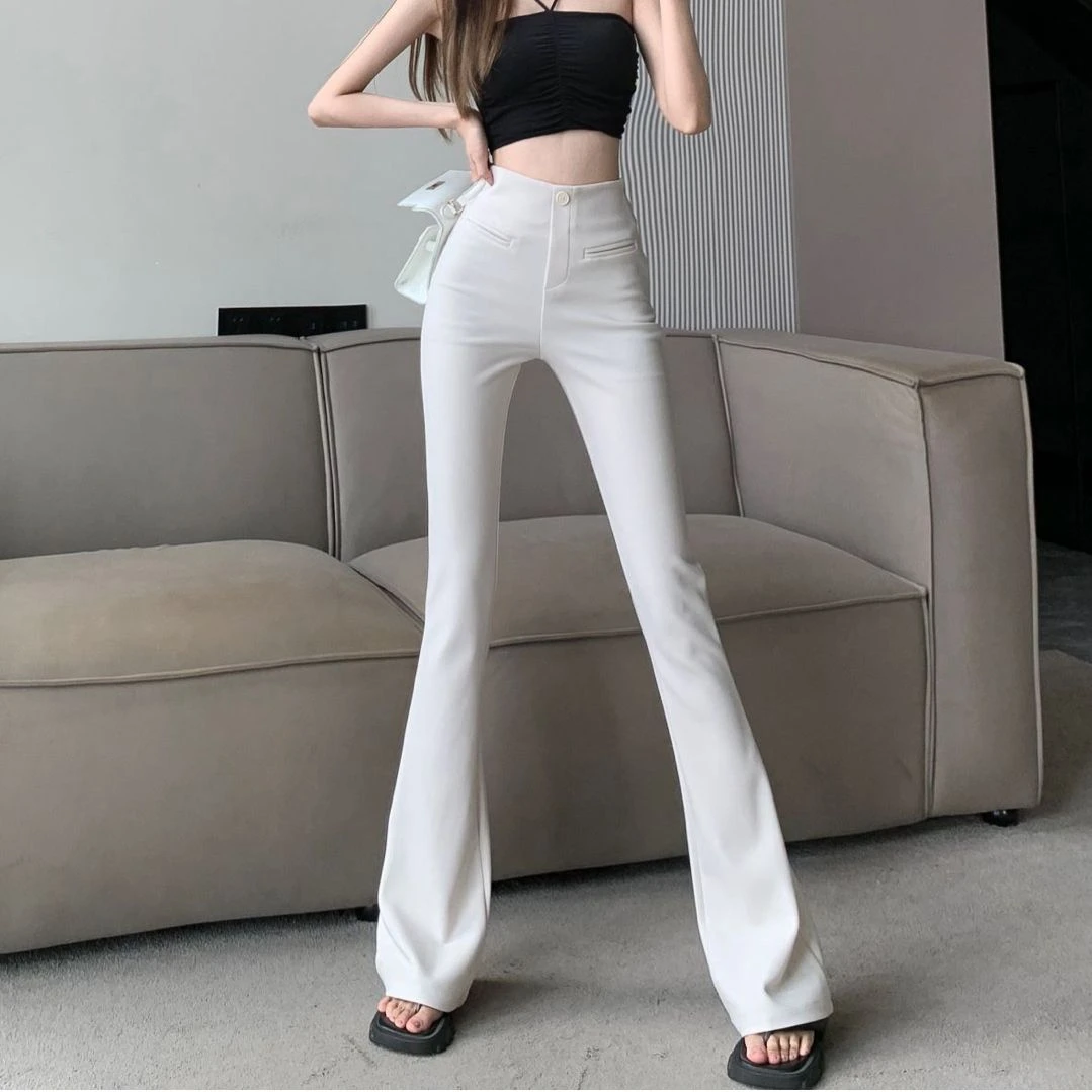 微喇叭裤子女春夏新款高腰休闲裤弹力显瘦小个子喇叭裤修身西装裤